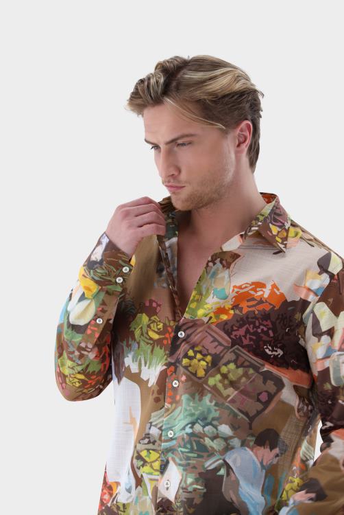 Heren Van Laack Gestructureerd overhemd van katoen-voile met print kleding XLN6N523