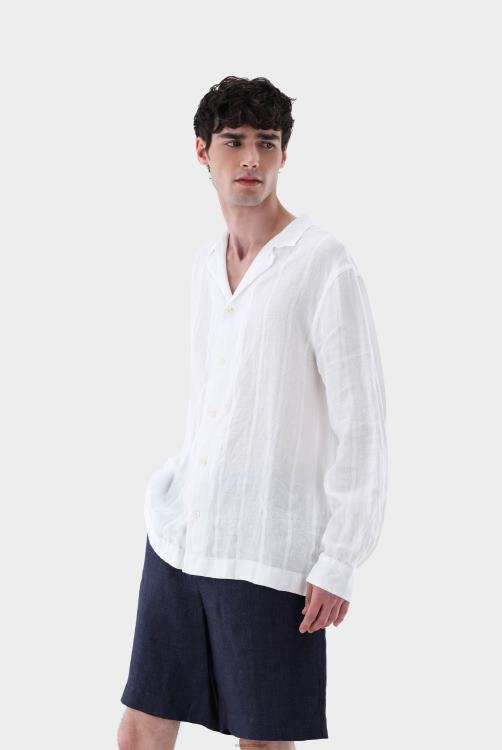 Heren Van Laack Linnen bowlingshirt met lange mouwen en jacquardstrepen kleding XLN6N510