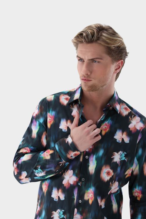 Heren Van Laack Slim fit poplin overhemd met bloemenprint kleding XLN6N530