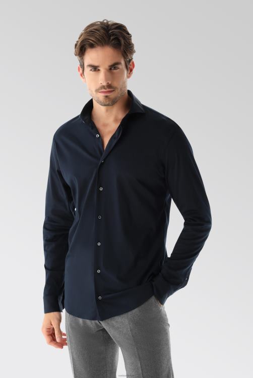 Heren Van Laack Zwitsers katoenen jersey overhemd op maat marineblauw kleding XLN6N447