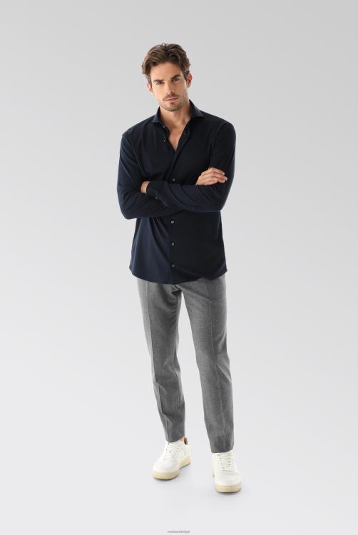 Heren Van Laack Zwitsers katoenen jersey overhemd op maat marineblauw kleding XLN6N447