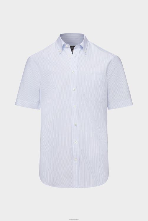 Heren Van Laack blauw modern fit gestreept overhemd met korte mouwen kleding XLN6N625