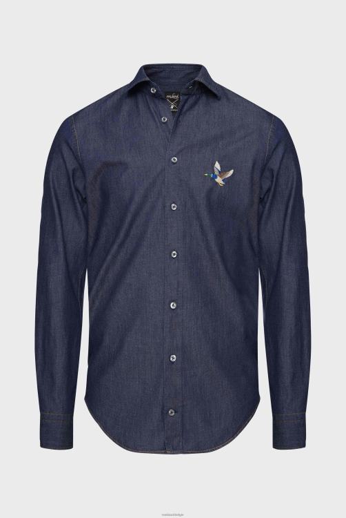 Heren Van Laack denim overhemd met borduursel op maat kleding XLN6N560