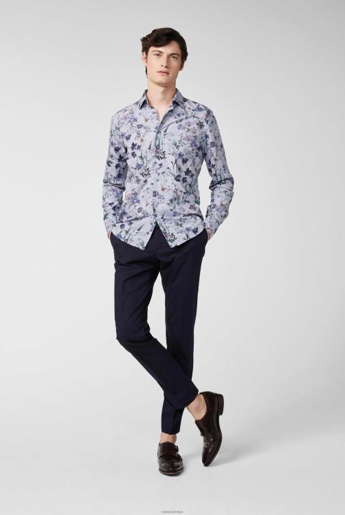 Heren Van Laack donker katoenen poplin overhemd met vintage denim bloemenprint blauw kleding XLN6N559