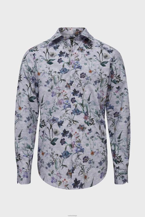 Heren Van Laack donker katoenen poplin overhemd met vintage denim bloemenprint blauw kleding XLN6N559