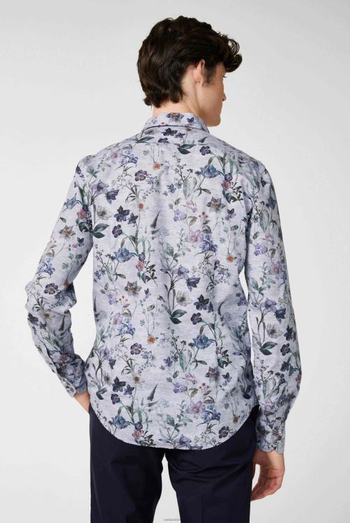 Heren Van Laack donker katoenen poplin overhemd met vintage denim bloemenprint blauw kleding XLN6N559