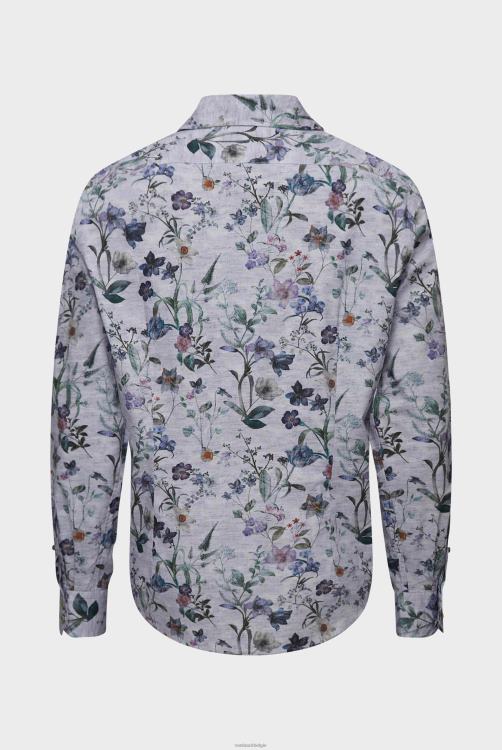 Heren Van Laack donker katoenen poplin overhemd met vintage denim bloemenprint blauw kleding XLN6N559