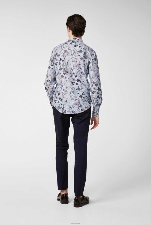 Heren Van Laack donker katoenen poplin overhemd met vintage denim bloemenprint blauw kleding XLN6N559