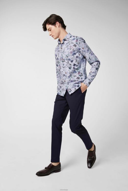 Heren Van Laack donker katoenen poplin overhemd met vintage denim bloemenprint blauw kleding XLN6N559