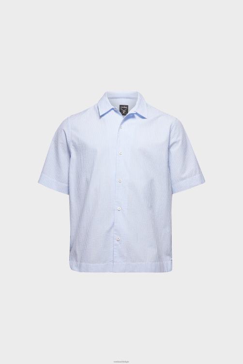 Heren Van Laack fijn gestreept katoenen seersucker overhemd met korte mouwen kleding XLN6N515