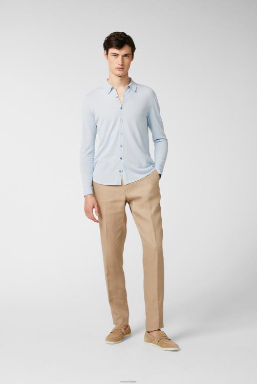 Heren Van Laack gebreid overhemd in luchtkatoenblauw kleding XLN6N572