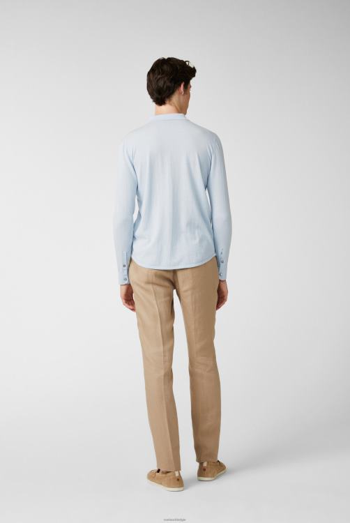 Heren Van Laack gebreid overhemd in luchtkatoenblauw kleding XLN6N572