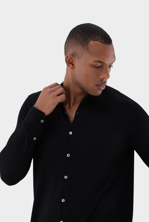 Heren Van Laack gebreid overhemd van ultrafijne merino kleding XLN6N445