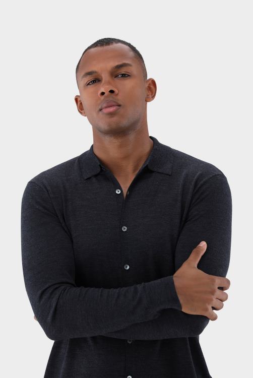 Heren Van Laack gebreid overhemd van ultrafijne merino kleding XLN6N448