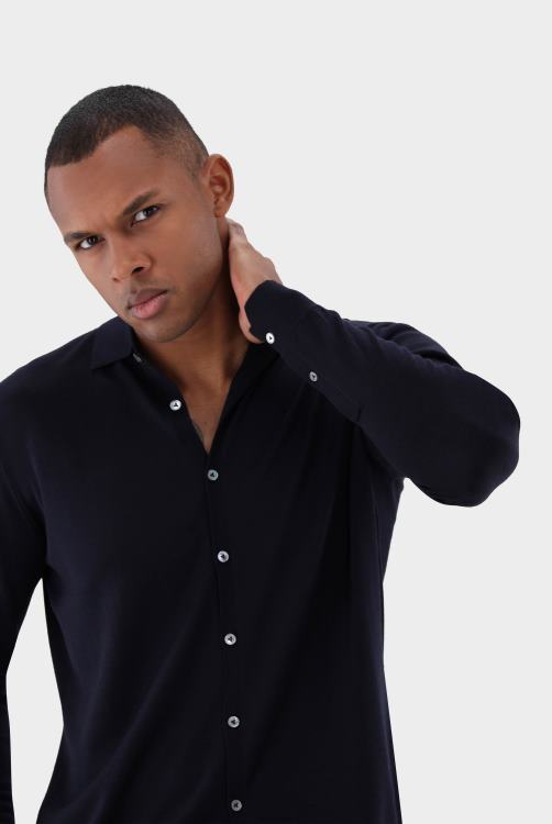 Heren Van Laack gebreid overhemd van ultrafijne merino kleding XLN6N449