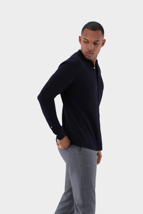 Heren Van Laack gebreid overhemd van ultrafijne merino kleding XLN6N449