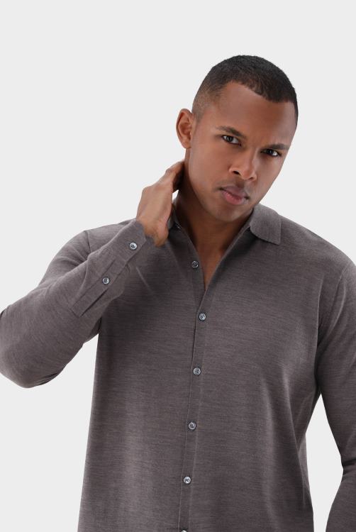 Heren Van Laack gebreid overhemd van ultrafijne merino kleding XLN6N454