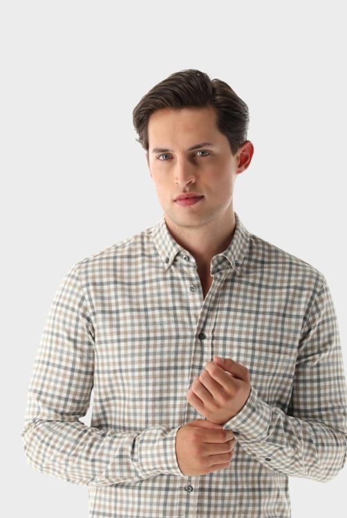 Heren Van Laack geruit flanellen overhemd op maat kleding XLN6N548