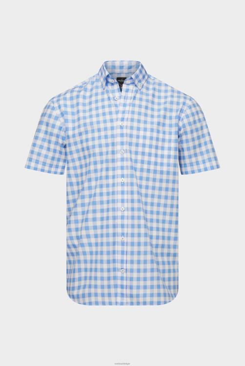 Heren Van Laack geruit popeline overhemd met korte mouwen en button-down kraag blauw kleding XLN6N553