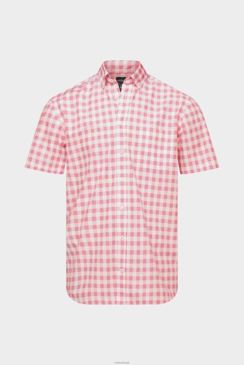 Heren Van Laack geruit popeline overhemd met korte mouwen en button-down kraag rood kleding XLN6N554