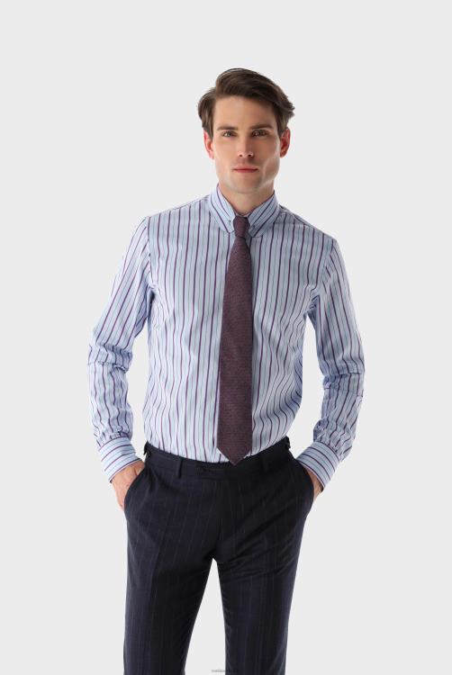 Heren Van Laack gestreept Oxford overhemd met speldkraag, slim fit kleding XLN6N419