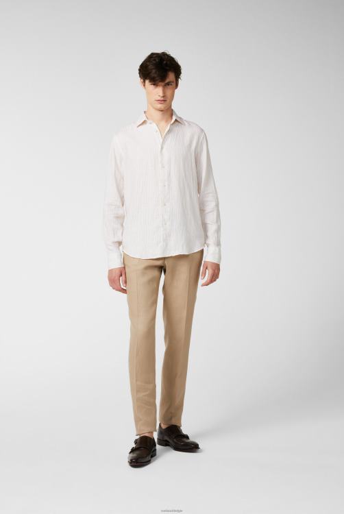 Heren Van Laack gestreept linnen overhemd gebroken wit kleding XLN6N489