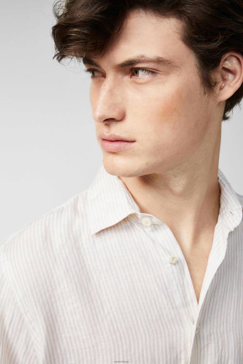 Heren Van Laack gestreept linnen overhemd gebroken wit kleding XLN6N489