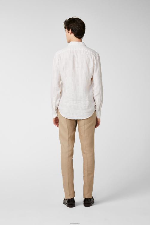 Heren Van Laack gestreept linnen overhemd gebroken wit kleding XLN6N489