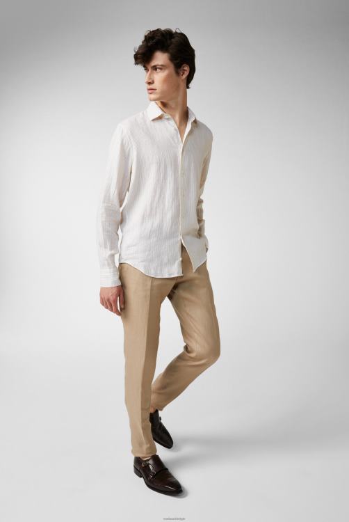 Heren Van Laack gestreept linnen overhemd gebroken wit kleding XLN6N489