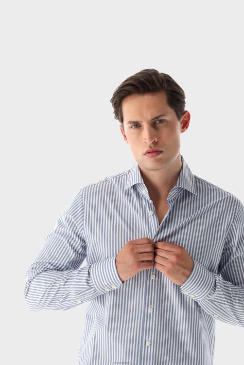 Heren Van Laack gestreept twill overhemd op maat kleding XLN6N410