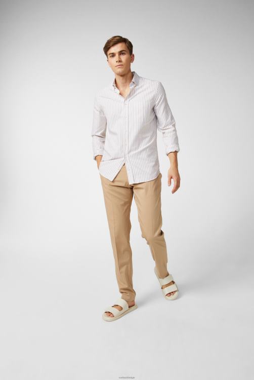 Heren Van Laack gestreepte Oxford-zoom met knoopsluiting in een zachte beige wassing kleding XLN6N584