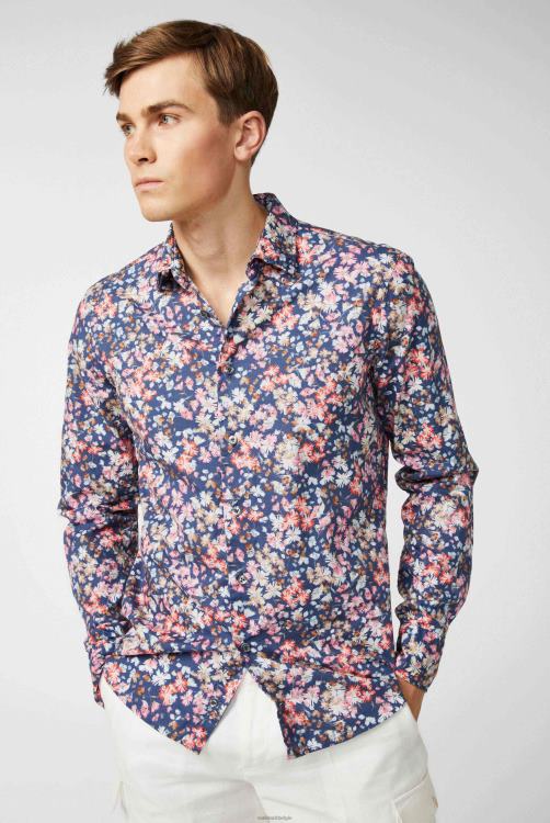 Heren Van Laack ipanema poplin overhemd met bloemenprint blauw koraal kleding XLN6N567