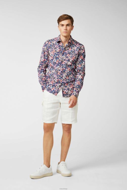 Heren Van Laack ipanema poplin overhemd met bloemenprint blauw koraal kleding XLN6N567