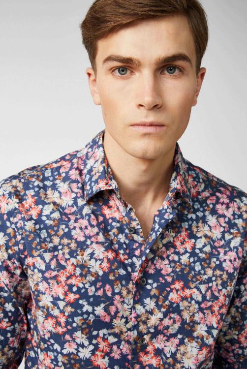 Heren Van Laack ipanema poplin overhemd met bloemenprint blauw koraal kleding XLN6N567
