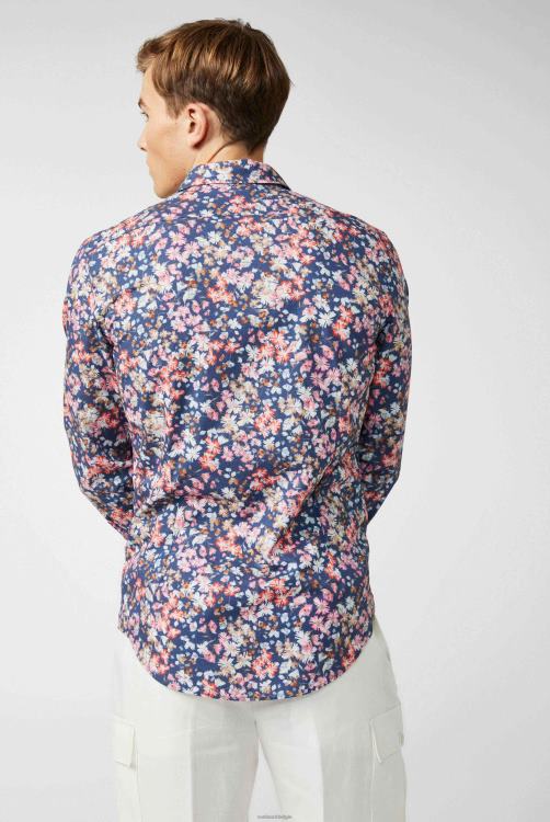 Heren Van Laack ipanema poplin overhemd met bloemenprint blauw koraal kleding XLN6N567