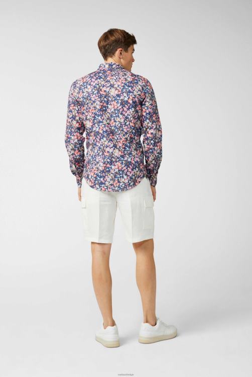 Heren Van Laack ipanema poplin overhemd met bloemenprint blauw koraal kleding XLN6N567