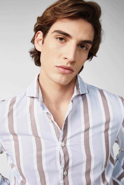 Heren Van Laack licht katoenen poplin overhemd blauw gestreept kleding XLN6N573