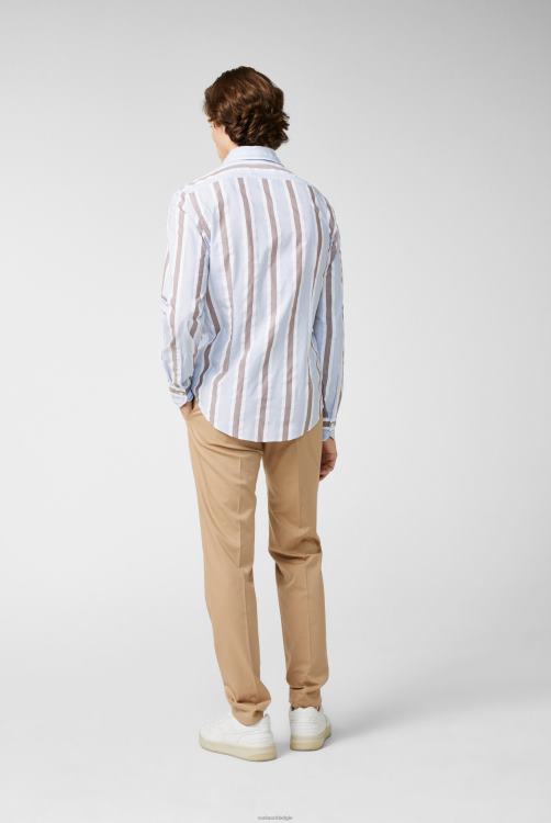 Heren Van Laack licht katoenen poplin overhemd blauw gestreept kleding XLN6N573