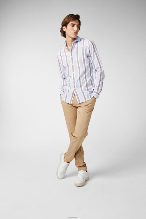 Heren Van Laack licht katoenen poplin overhemd blauw gestreept kleding XLN6N573