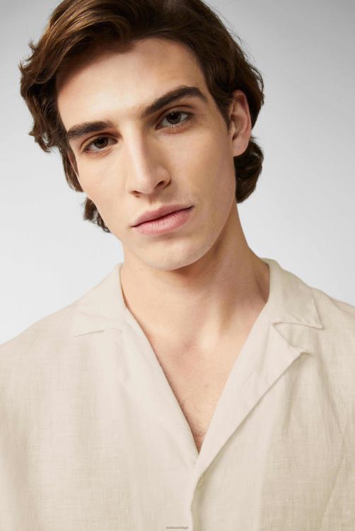 Heren Van Laack linnen bowlingshirt met lange mouwen beige kleding XLN6N488