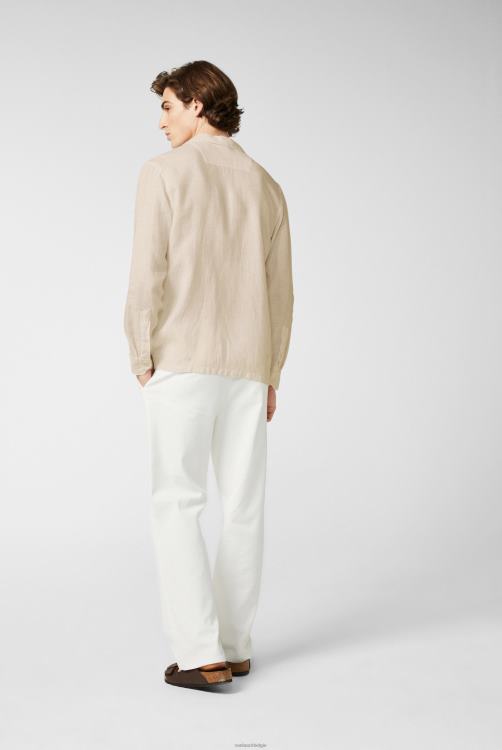 Heren Van Laack linnen bowlingshirt met lange mouwen beige kleding XLN6N488