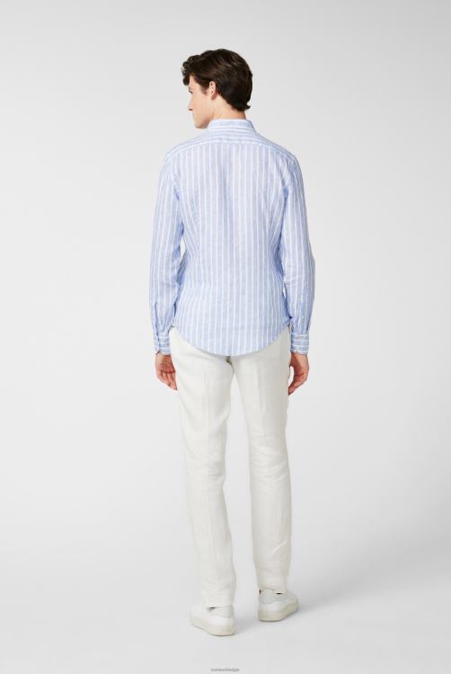Heren Van Laack linnen button-down zoom met streepprint blauw kleding XLN6N498