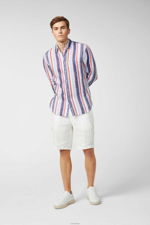 Heren Van Laack linnen button-down zoom met streepprint blauwgroen kleding XLN6N499