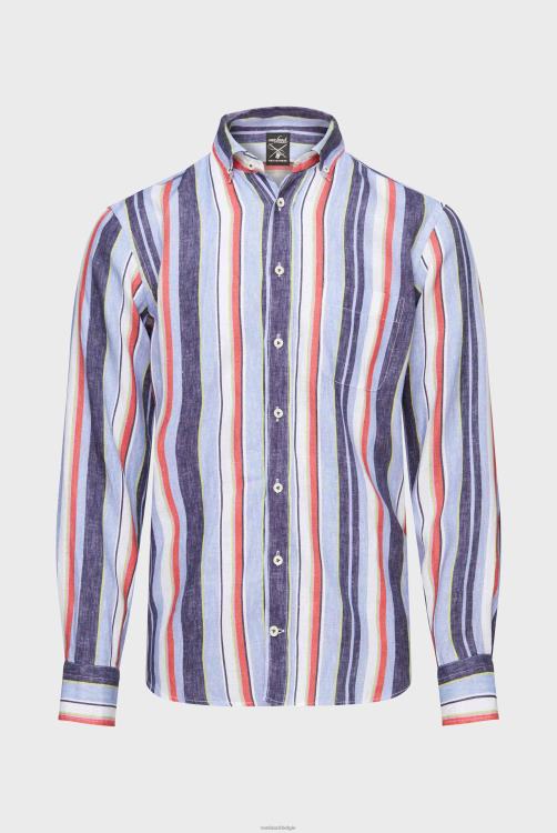 Heren Van Laack linnen button-down zoom met streepprint blauwgroen kleding XLN6N499