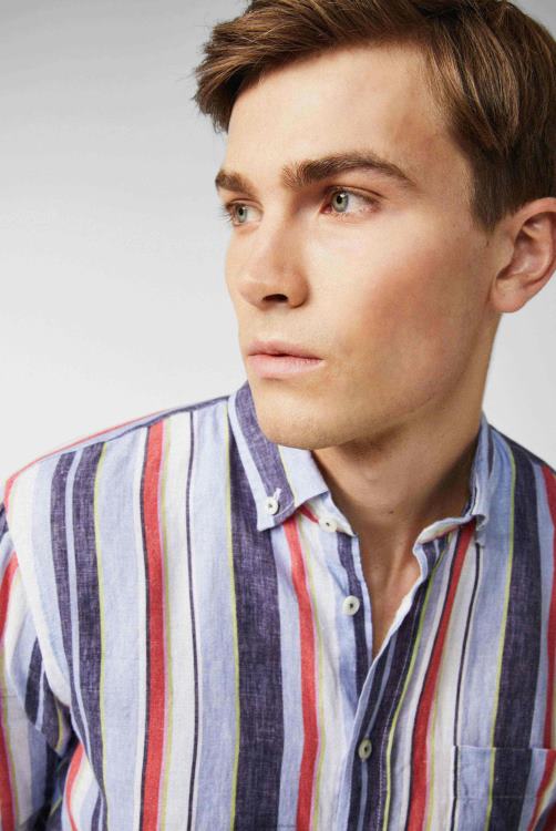 Heren Van Laack linnen button-down zoom met streepprint blauwgroen kleding XLN6N499