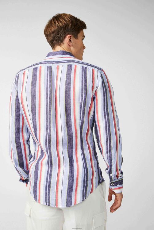 Heren Van Laack linnen button-down zoom met streepprint blauwgroen kleding XLN6N499