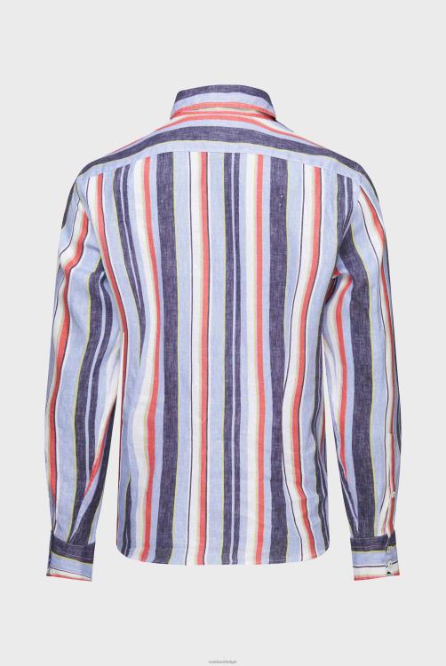 Heren Van Laack linnen button-down zoom met streepprint blauwgroen kleding XLN6N499