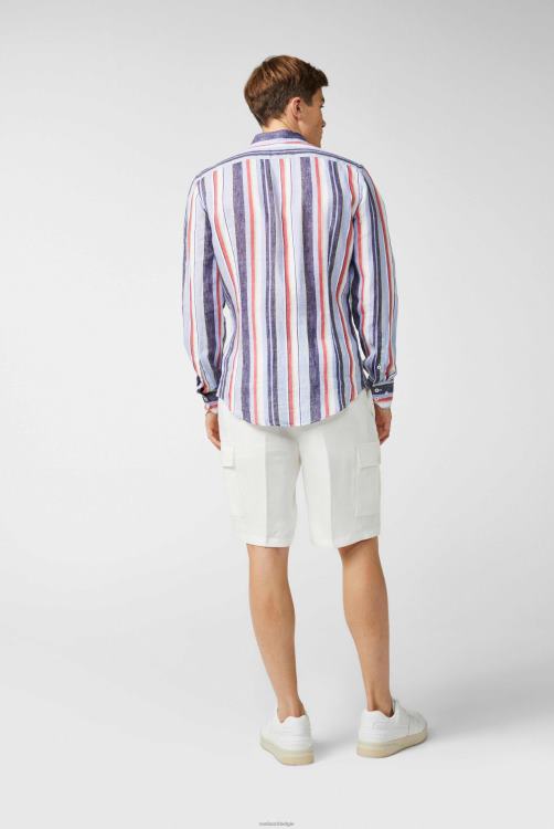 Heren Van Laack linnen button-down zoom met streepprint blauwgroen kleding XLN6N499