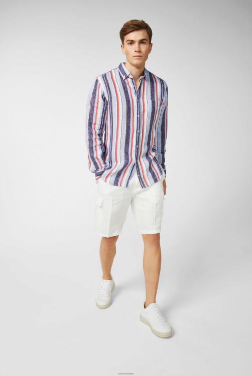 Heren Van Laack linnen button-down zoom met streepprint blauwgroen kleding XLN6N499