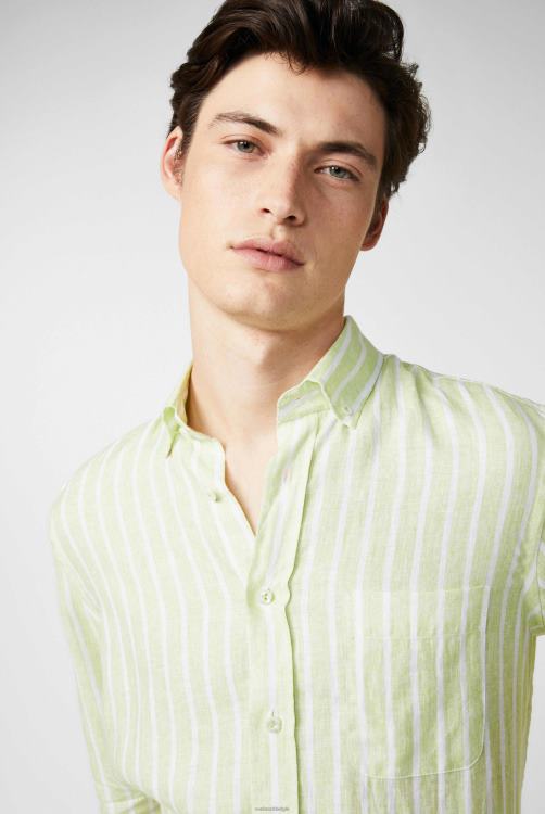 Heren Van Laack linnen knoopsluiting met groene streepprint kleding XLN6N493